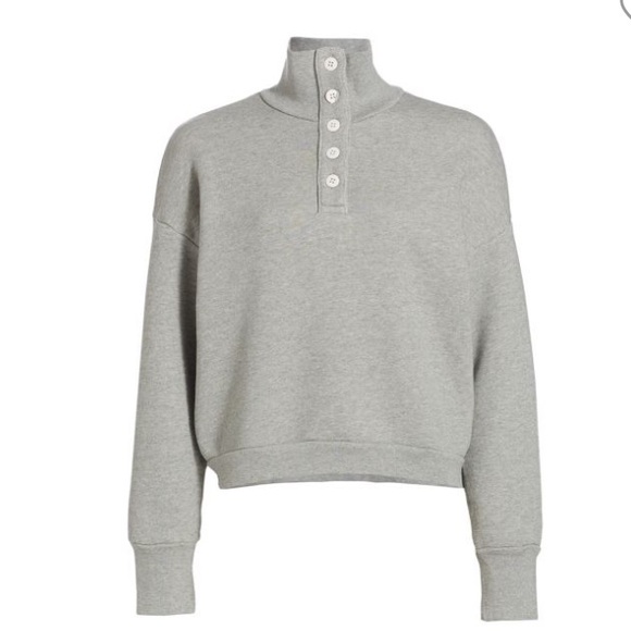 NSF Tops - NSF Esme French Terry Sweater Gray Melange Half Button Up Pullover Small